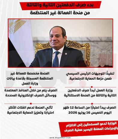 موعد صرف منحة العمالة غير المنتظمة 2026.. تفاصيل الدفعتين الثانية والثالثة رسميًا
